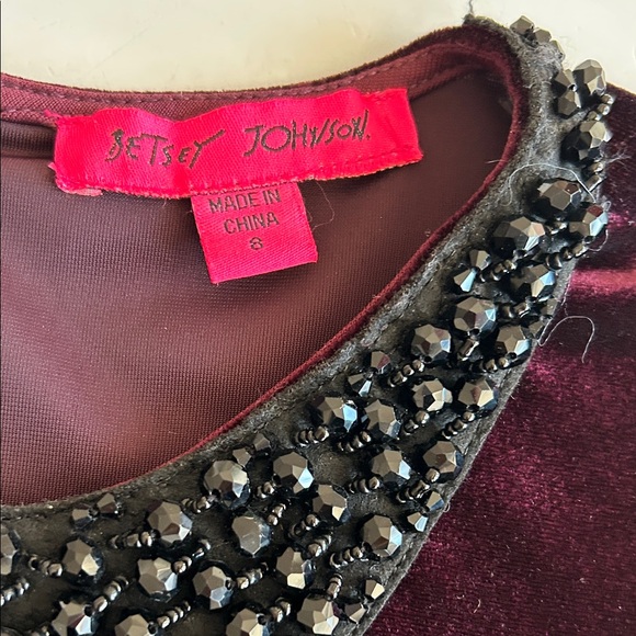 Betsey Johnson Burgundy Velvety Dress with Black Beaded Collar, Women's 8 - Picture 3 of 8
